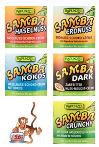 Alle lecker: Samba Haselnuss, Erdnuss, Kokos, Dark und Crunchy
